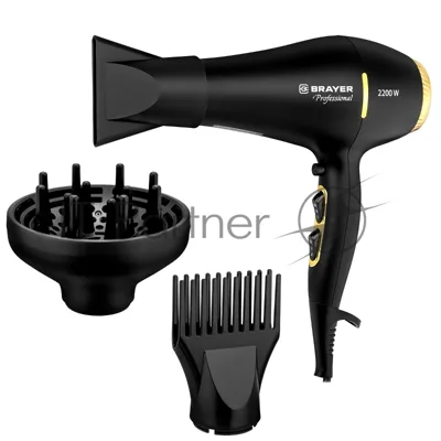 Фен BRAYER BR3010 черный/золотистый, 2200 Вт