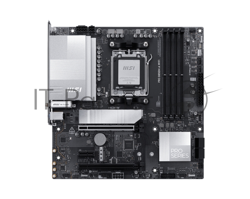 Материнская плата MSI PRO B850M-A WIFI PZ, AM5, AMD B850, 4xDDR5, 4xSATA, 2xM.2, 1xPCIe 5.0 x16, DisplayPort, HDMI, 1x5Gb LAN, USB Type-C, 3x3.5 мм, 7.1, microATX