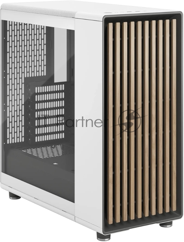 Компьютерный корпус без блока питания Case Fractal Design North TG Clear Tint, Midi-Tower, 2x140мм, 2xUSB-A 3.2 + 1xUSB 3.2 Type-C ATX, mATX, mITX Wood panel, Chalk белый