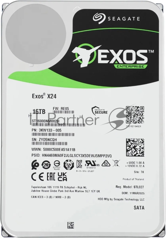 Жесткий диск HDD Seagate Exos X24 12Tb 7200rpm SATA 512Mb 3.5"