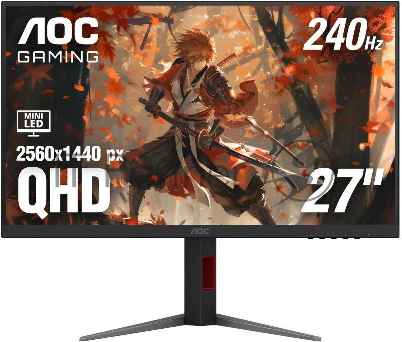 Монитор 27" AOC Q27G4ZMN VA 2560x1440, 240 Гц, 1 мс, 16:9, 450 кд/м² (пиковая 1200 кд/м²), Mini LED, DisplayHDR 1000, HDMI 2.0, DP 1.4, 3.5 Jack, FreeSync, Adaptive-Sync, черный