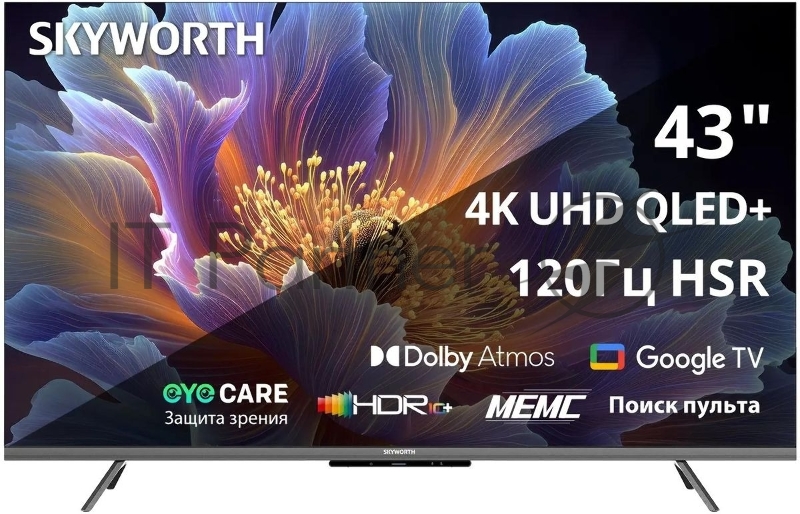 Телевизор Skyworth 43" 43Q66H QLED UHD черный 60Hz Smart TV 2GB/16GB