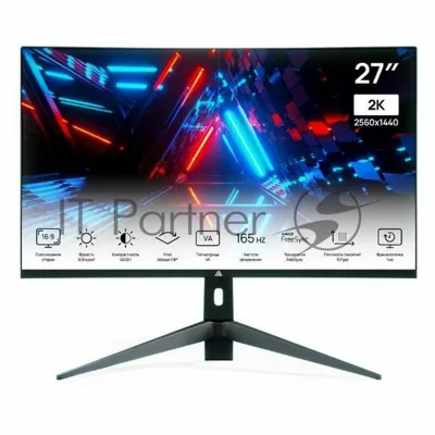 Монитор 27" ABR MC27GQC-i1 VA 2560x1440, 165 Гц, 1 мс, 16:9, 300 кд/м², 2xHDMI, 2xDP 1.4, HDR, изогнутый экран (1500R), регулировка по высоте, VESA 100x100, черный