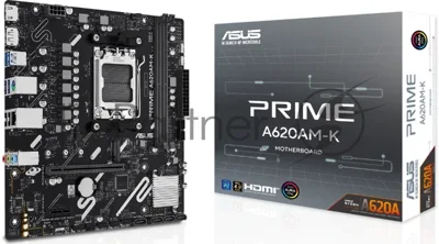 Материнская плата ASUS PRIME A620M-K, AM5, AMD A620, 2xDDR5, 4xSATA, 1xM.2, 1xPCIe 4.0 x16, 1xPCIe 3.0 x1, 1xHDMI, 1xDP, 1x1Gb LAN, 4xUSB-A 5Gbps, 2xUSB-A 2.0, 3x3.5 мм, 7.1, mATX