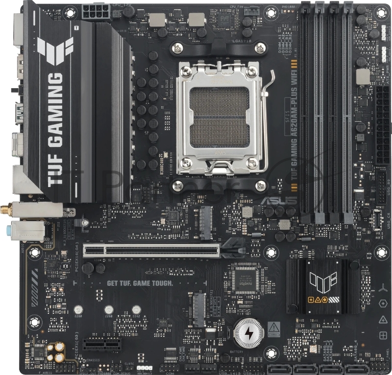 Материнская плата ASUS TUF GAMING A620M-A PLUS WIFI, AM5, AMD A620A, 4xDDR5, 4xSATA, 2xM.2, 1xPCIe 4.0 x16, 1xPCIe 3.0 x1, 1xHDMI, 2xDP, 1x2.5Gb LAN, Wi-Fi 6, Bluetooth 5.3, 2xUSB-A 10Gbps, 4xUSB-A 2.0, 3x3.5 мм, 7.1, mATX