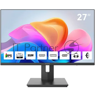 Монитор 27" Aiwa MQ275A IPS 2560x1440, 100 Гц, 4 мс, 16:9, 300 кд/м², HDMI 2.0, DP 1.2, USB-C (15 Вт), 3.5 Jack, динамики (2x3 Вт), FreeSync, G-Sync, черный