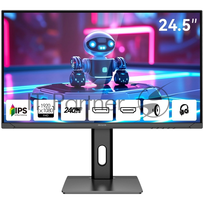 Монитор 24.5" Aiwa MD2510 IPS 1920x1080, 240 Гц, 1 мс, 16:9, 350 кд/м², 2xHDMI 2.0, 2xDP 1.2, 3.5 Jack, динамики (2x3 Вт), FreeSync, G-Sync, черный