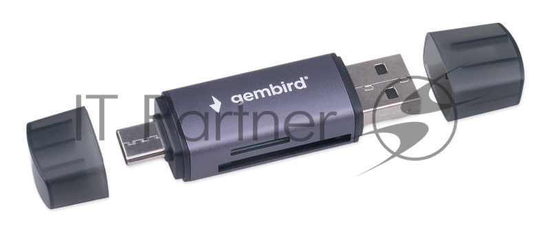 Кард-ридер Gembird FD2-MSD-6/серый/TF/Micro-SD/Micro-SDHC/Micro-SDXC/SD/USB Type-C/USB (OTG)/алюминий