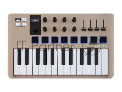 Клавиатура MIDI 231508 Arturia MiniLAB 3 Champagne 25 клавиш, 8 энкодеров, 8 RGb пэдов, 8 фейдеров, дисплей, сенсорные регуляторы Pitch/Modulation, MIDI-выход, 1/4" Jack вход педали, режим Chord, арпеджиатор, USB-C