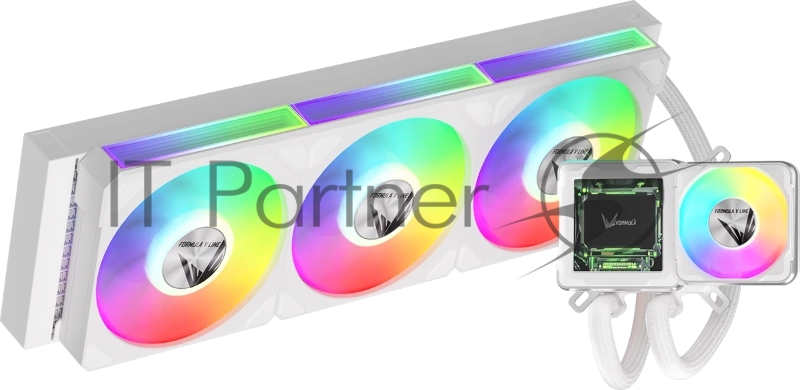 Система жидкостного охлаждения Formula V Line Cryo Wing Digi 360 WH, 360мм, LCD 2.73", 3x120мм, ARGB fans, LGA115X/1200/1700/1851/1366/2011/2066, AM3/AM4/AM5/Ryzen3/Ryzen5/Ryzen7/Threadripper/RT4