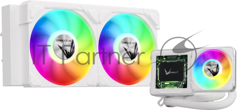 Система жидкостного охлаждения Formula V Line Cryo Wing Digi 240 WH, 240мм, LCD 2.73", 2x120мм, ARGB fans, LGA115X/1200/1700/1851/1366/2011/2066, AM3/AM4/AM5/Ryzen3/Ryzen5/Ryzen7/Threadripper/RT4