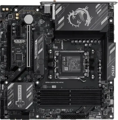 Материнская плата MSI B850M GAMING WIFI6E, AM5, AMD B850, 2xDDR5, 4xSATA, 2xM.2 (PCIe 5.0/4.0), 1xPCIe 4.0 x16, 1xPCIe x1, 1xHDMI, 1xDP, 1x2.5Gb LAN, Wi-Fi 6E, Bluetooth 5.3, 1xUSB-C 10Gbps, 3xUSB-A 10Gbps, 3xUSB-A 5Gbps, 2xUSB-A 2.0, 3x3.5 мм, 7.1, чёрный/серебристый, mATX