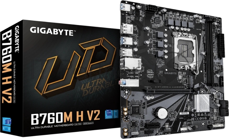 Материнская плата Gigabyte B760M H V2, LGA 1700, Intel B760, 2xDDR5, 4xSATA, 1xM.2, 1xPCIe 4.0 x16, 1xPCIe x1, 1xHDMI, 1xDP, 1x1Gb LAN, 3xUSB-A 5Gbps, 4xUSB-A 2.0, 3x3.5 мм, 7.1, mATX