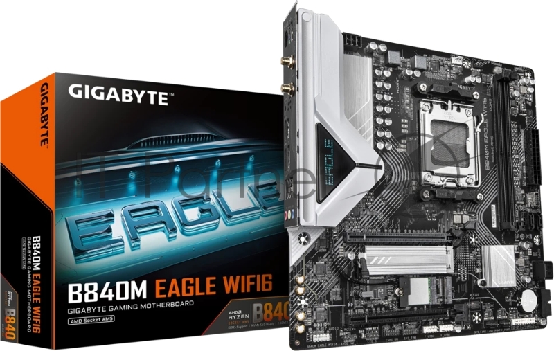 Материнская плата Gigabyte B840M EAGLE WIFI6, AM5, AMD B840, 4xDDR5, 4xSATA, 2xM.2, 1xPCIe 4.0 x16, 1xPCIe x1, 1xHDMI, 2xDP, 1x2.5Gb LAN, Wi-Fi 6, Bluetooth 5.3, 1xUSB-C 10Gbps, 1xUSB-A 10Gbps, 2xUSB-A 5Gbps, 4xUSB-A 2.0, 1xPS/2, 3x3.5 мм, 7.1, mATX