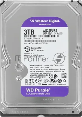 Жесткий диск HDD WD Purple 3Tb 5400rpm SATA 128Mb 3.5"