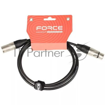 Кабель микрофонный FORCE FMC-05/1.5XLR (M) - XLR (F), высококачественный балансный, малошумящий с проводниками из безкислородной меди OFC, диаметр 6 мм, профессиональные металлические разъемы, длина 1,5 м, цвет черный