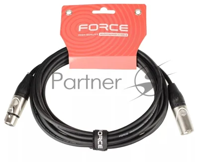 Кабель микрофонный FORCE FMC-05/4.5XLR (M) - XLR (F), высококачественный балансный, малошумящий с проводниками из безкислородной меди OFC, диаметр 6 мм, профессиональные металлические разъемы, длина 4,5 м, цвет черный