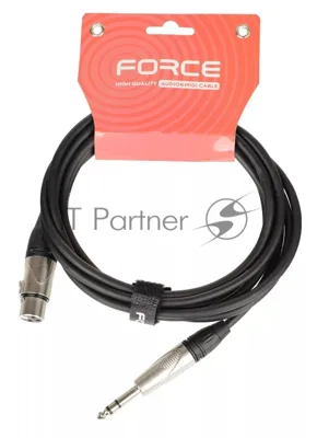 Кабель микрофонный FORCE FMC-15/31/4" TRS (M) - XLR (F), высококачественный балансный, малошумящий с проводниками из безкислородной меди OFC, диаметр 6 мм, профессиональные металлические разъемы Rean, длина 3 м, цвет черный