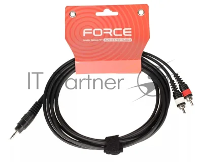 Кабель аудио FORCE FLC-10/31/8" TRS mini Jack - 2xRCA, высококачественный стерео, используется для подключения смартфонов к микшерам и аудио интерфейсам, длина 3 м