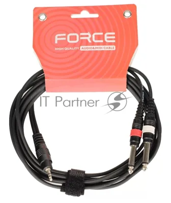 Кабель аудио FORCE FLC-38/31/8" TRS mini Jack - 2x1/4" TS Jack, стерео, используется для подключения смартфона к микшеру и аудио интерфейсу, диаметр 4,8 мм, длина 3 м