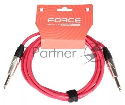Кабель гитарный FORCE FGC-09/3 RD1/4" TS Jack - 1/4" TS Jack, высококачественный, малошумящий с проводниками из безкислородной меди OFC, диаметр 6 мм, профессиональные металлические разъемы, длина 3 м, цвет красный