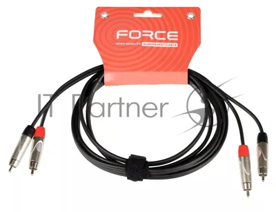 Кабель аудио FORCE FLC-20/32xRCA (M) - 2xRCA (M), стерео, используется для подключения бытовых и DJ аудио устройств к микшерам, диаметр 4,8 мм, металлические разъемы, длина 3 м