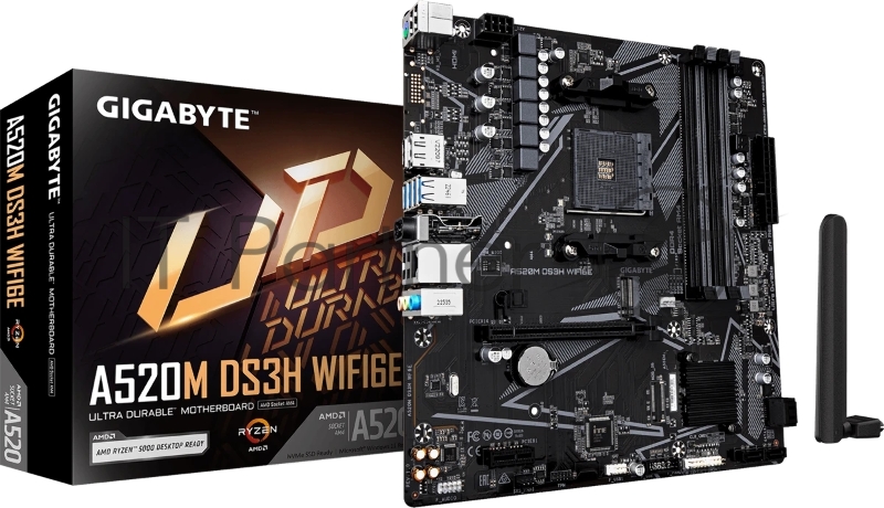 Материнская плата Gigabyte A520M DS3H WIFI6E, AM4, AMD A520, 4xDDR4, 4xSATA, 1xM.2, 1xPCIe 3.0 x16, 1xPCIe 3.0 x1, 1xHDMI, 1xDP, 1x1Gb LAN, Wi-Fi 6E, Bluetooth 5.3, 4xUSB-A 5Gbps, 4xUSB-A 2.0, 1xPS/2, 3x3.5 мм, 7.1, mATX
