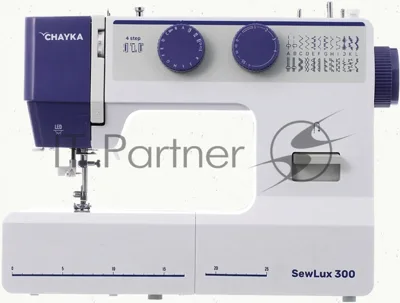 Швейная машина CHAYKA SewLux 300 белый/синий, электромеханическая, вертикальный качающийся, 25 операций, петля-полуавтомат