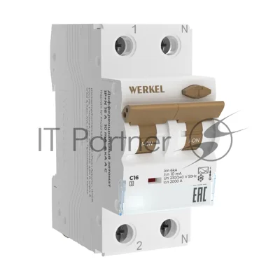 Дифференциальный автомат Werkel 1P+N 16 A 10 mА 6 kА C A W922P324