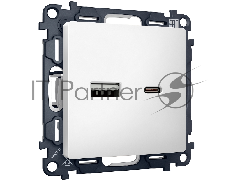 Комплект механизма розетки ALFA Белый матовый 2USB A+C 20W (быстрая зарядка) QUANT (AP1310, VM177) MA131010