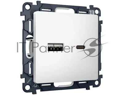 Комплект механизма розетки ALFA Белый матовый 2USB A+C 20W (быстрая зарядка) QUANT (AP1310, VM177) MA131010
