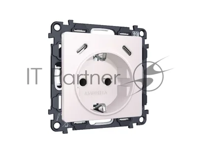 Комплект механизма электрической розетки 2USB С+C 20W (быстрая зарядка) с/з на винтовых зажимах 16A-250V ALFA Жемчуг QUANT (AP2105, VM165) MA210510