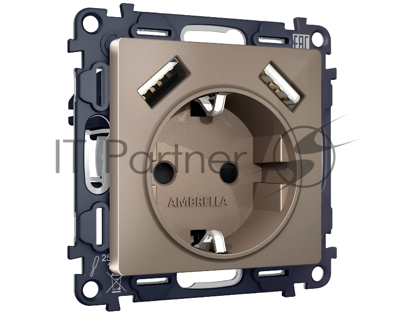 Комплект механизма электрической розетки ALFA Темная бронза матовый 2USB A+A 18W (быстрая зарядка) с/з QUANT (AP6390, VM155) MA639010