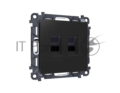 Комплект механизма компьютерной двойной розетки RJ-45 (8P8C) CAT6 с автоматической защитной шторкой ALFA Черный матовый QUANT (AP8121, VM189) MA812110