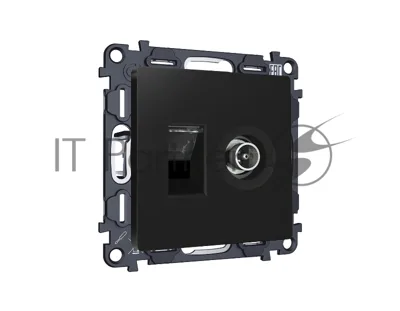 Комплект механизма розетки компьютерной + TV оконечной RJ-45 с автоматической защитной шторкой ALFA Черный матовый (AP8125, VM195) MA812510