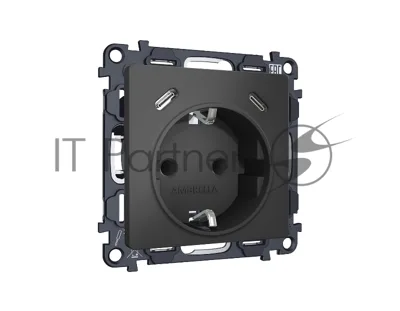 Комплект механизма электрической розетки 2USB С+C 20W с/з на винтовых зажимах 16A-250V ALFA Графит мягкое касание QUANT (AP9105, VM165) MA910510