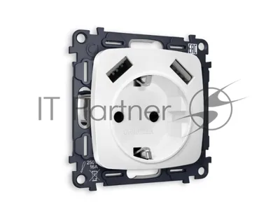 Комплект механизма электрической розетки OMEGA Белый матовый 2USB A+A 18W (быстрая зарядка) с/з QUANT (OP1290, VM155) MO129010