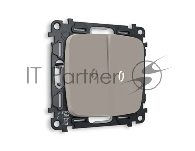 Комплект механизма 2-кл выключателя с подсветкой 5600K OMEGA Серо-бежевый матовый QUANT (OP3640, VM115, G14W) MO364015