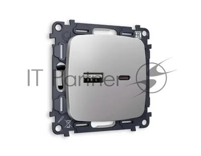 Комплект механизма розетки OMEGA Сталь матовый 2USB A+C 20W 3000mA (быстрая зарядка) QUANT (OP5110, VM177) MO511010