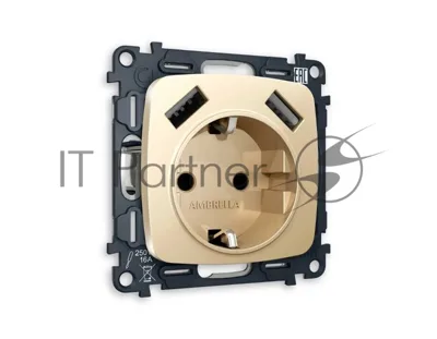 Комплект механизма электрической розетки OMEGA Шампань 2USB A+A 18W (быстрая зарядка) с/з QUANT (OP6090, VM155) MO609010