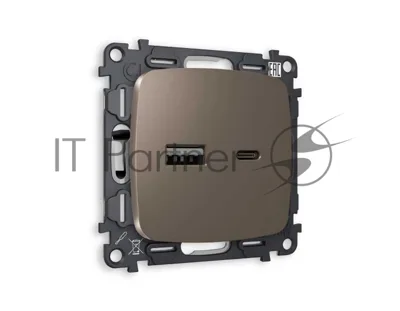 Комплект механизма розетки OMEGA Темная бронза матовый 2USB A+C 20W (быстрая зарядка) QUANT (OP6410, VM177) MO641010