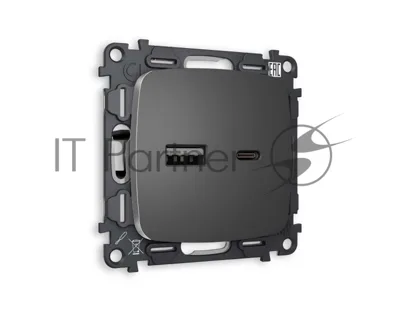 Комплект механизма розетки OMEGA Антрацит серый 2USB A+C 20W (быстрая зарядка) QUANT (OP6610, VM177) MO661010
