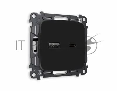 Комплект механизма розетки OMEGA Черный матовый 2USB A+C 20W (быстрая зарядка) QUANT (OP8110, VM177) MO811010