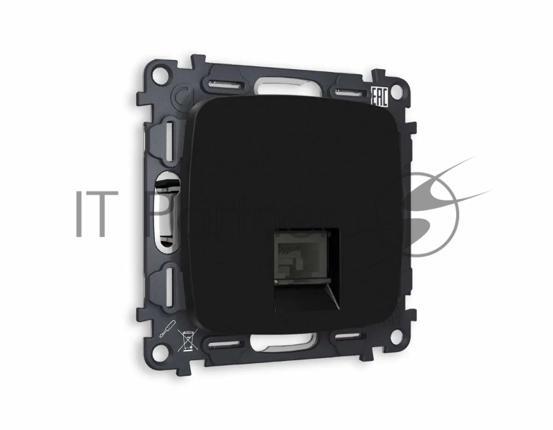 Комплект механизма компьютерной розетки OMEGA Черный матовый RJ-45(8P8C) CAT6 с шторкой QUANT (OP8120, VM188) MO812010