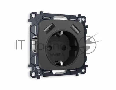 Комплект механизма электрической розетки OMEGA Графит мягкое касание 2USB A+A 18W (быстрая зарядка) с/з QUANT (OP9090, VM155) MO909010