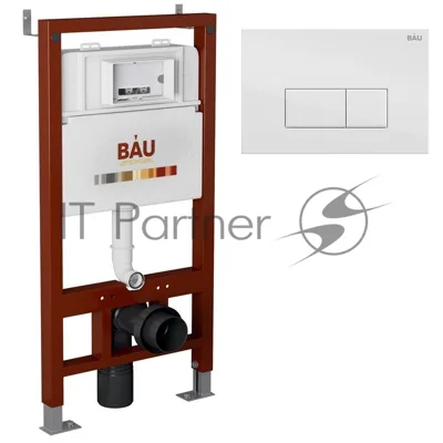 Инсталляция BAU PRO для подвесного унитаза, клавиша смыва BAU Hotel для инсталляции, белый глянец