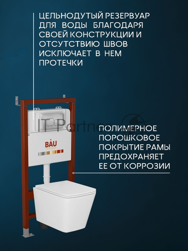 Комплект BAU 6 в 1: инсталляция BAU PRO, унитаз подвесной безободковый вихревой Bau Stil Hurricane, быстросъемное тонкое сиденье дюропласт микролифт, клавиша BAU Soul, хром