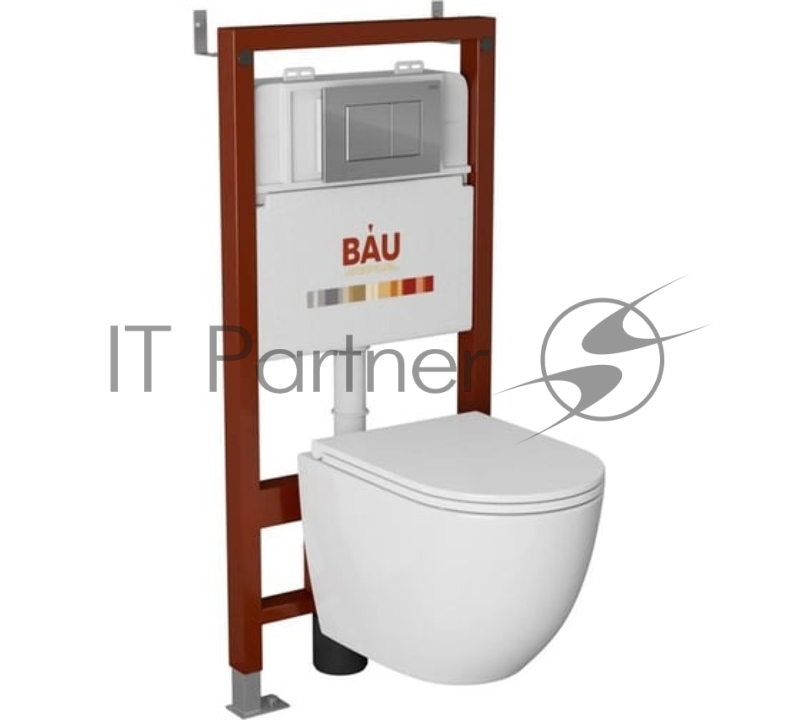 Комплект BAU 6 в 1: инсталляция BAU PRO, унитаз подвесной торнадо Bau Nimb Hurricane-2, сиденье дюропласт микролифт, клавиша BAU Stil, хром