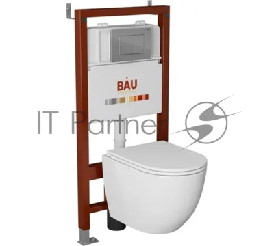 Комплект BAU 6 в 1: инсталляция BAU PRO, унитаз подвесной торнадо Bau Nimb Hurricane-2, сиденье дюропласт микролифт, клавиша BAU Stil, хром
