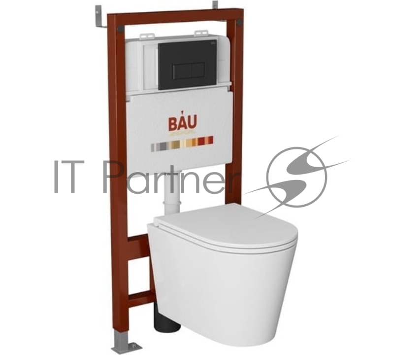 Комплект BAU 6 в 1: инсталляция BAU PRO, унитаз подвесной торнадо Bau Nimb Hurricane-3, сиденье дюропласт микролифт, клавиша BAU Hotel, черный матовый
